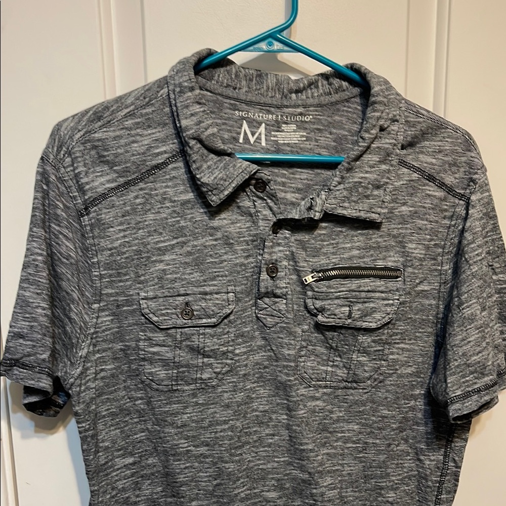 Signature Studio Gray Polo Shirt with Heathered Texture